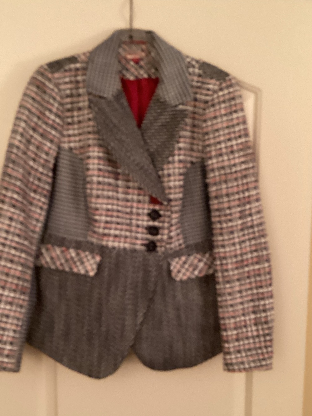 Joe Browns Multicolor Tweed Patchwork Blazer with Red Lining